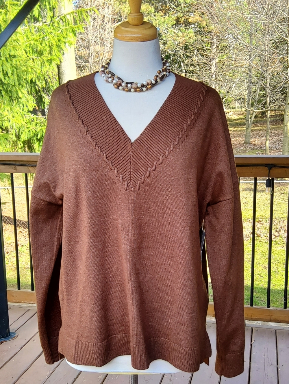 Women's V-Neck Coffee Brown Pullover Sweater